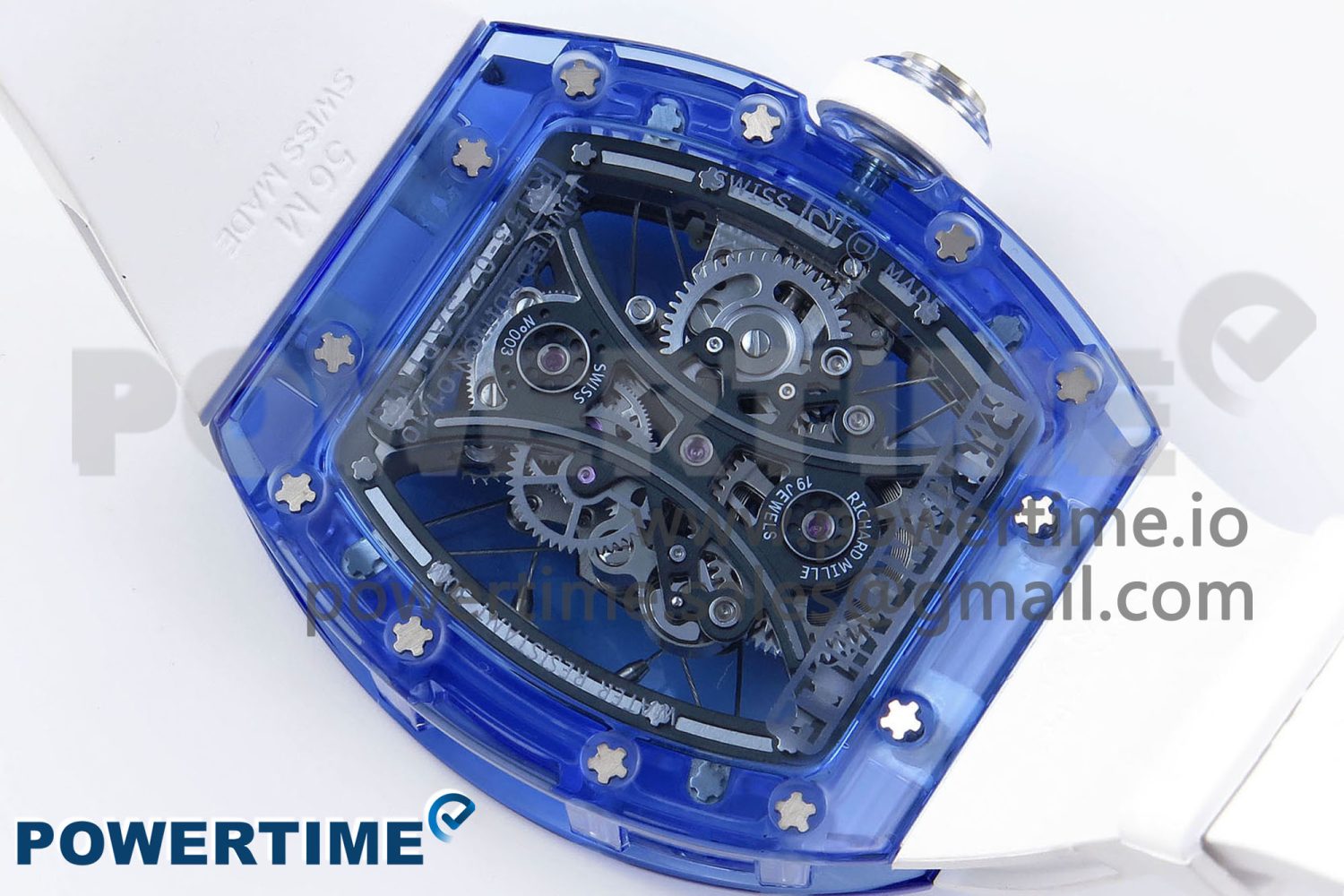RM53-02 BLUE TRANSPARENT TOURBILLON RMF BEST EDITION SKELETON DIAL ON WHITE RUBBER STRAP V2 - Image 8