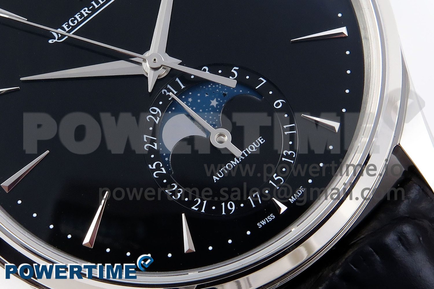 Master Ultra Thin Moon SS APSF 1:1 Best Edition Black Dial on Black Leather Strap SA925 Super Clone - Image 5