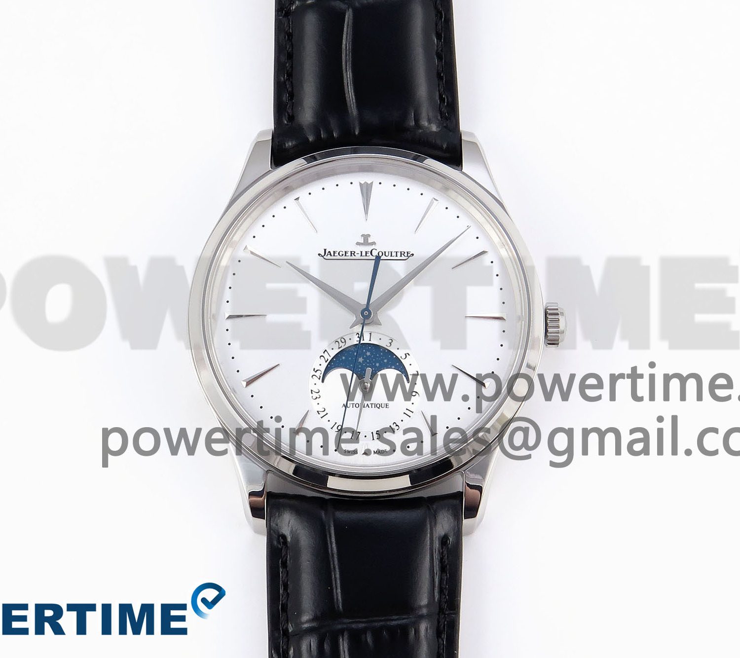 Master Ultra Thin Moon SS APSF 1:1 Best Edition Silver Dial on Black Leather Strap SA925 Super Clone