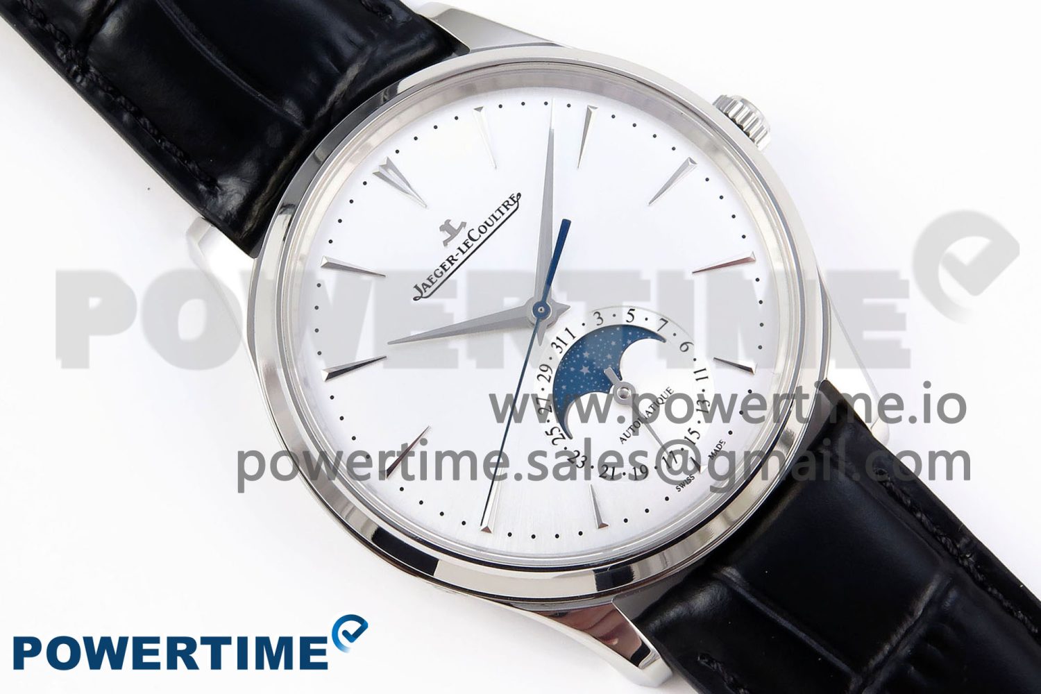 Master Ultra Thin Moon SS APSF 1:1 Best Edition Silver Dial on Black Leather Strap SA925 Super Clone - Image 3
