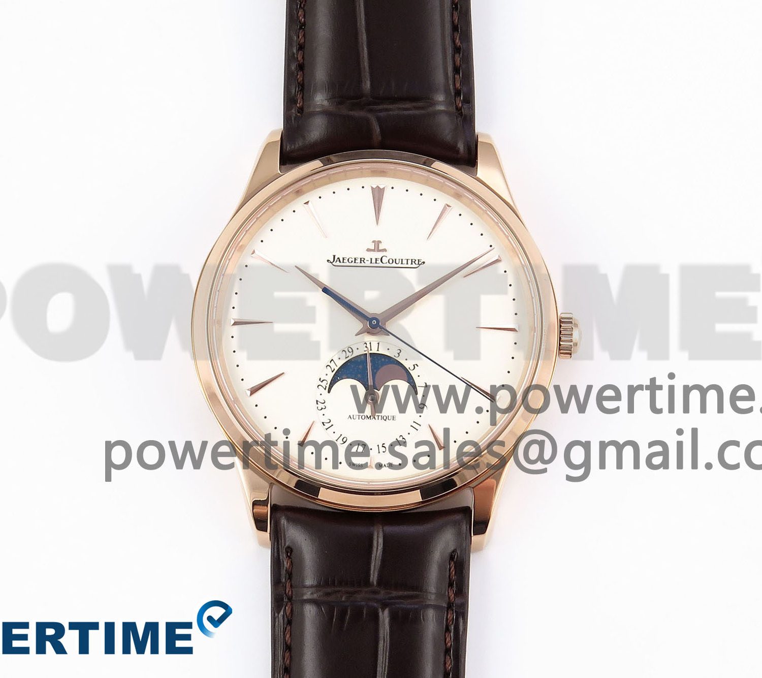 Master Ultra Thin Moon RG APSF 1:1 Best Edition White Dial on Brown Leather Strap SA925 Super Clone
