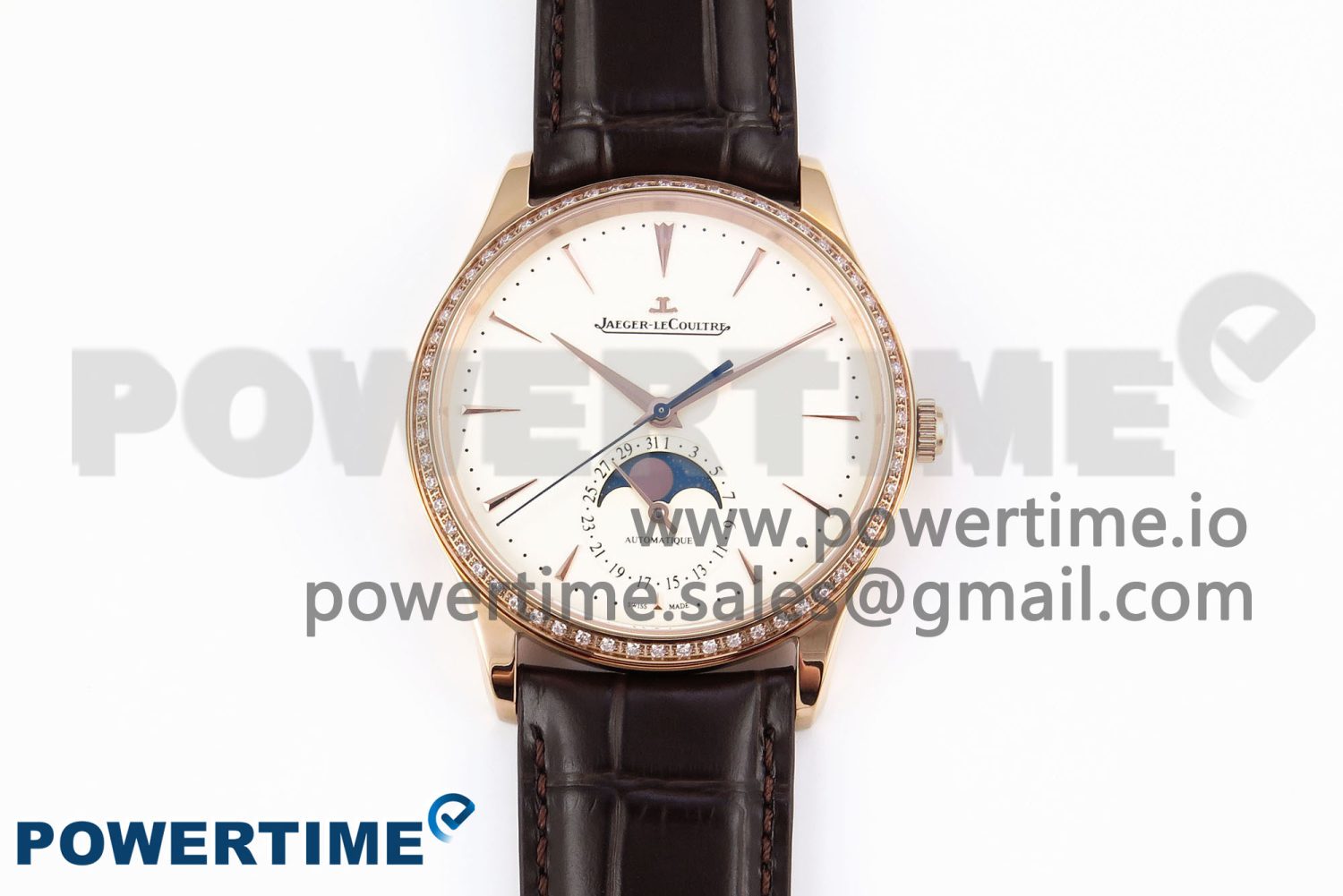 Master Ultra Thin Moon RG APSF 1:1 Best Edition White Dial Diamonds Bezel on Brown Leather Strap SA925 Super Clone - Image 1