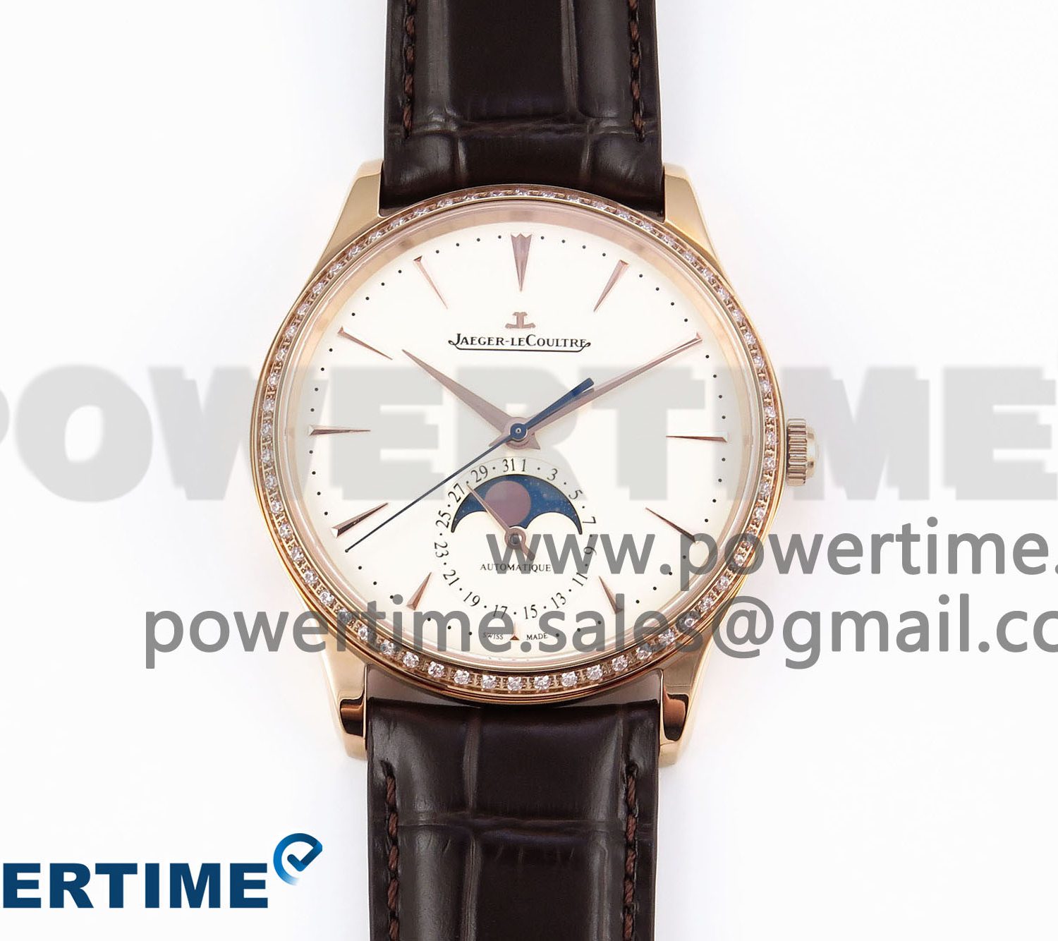 Master Ultra Thin Moon RG APSF 1:1 Best Edition White Dial Diamonds Bezel on Brown Leather Strap SA925 Super Clone