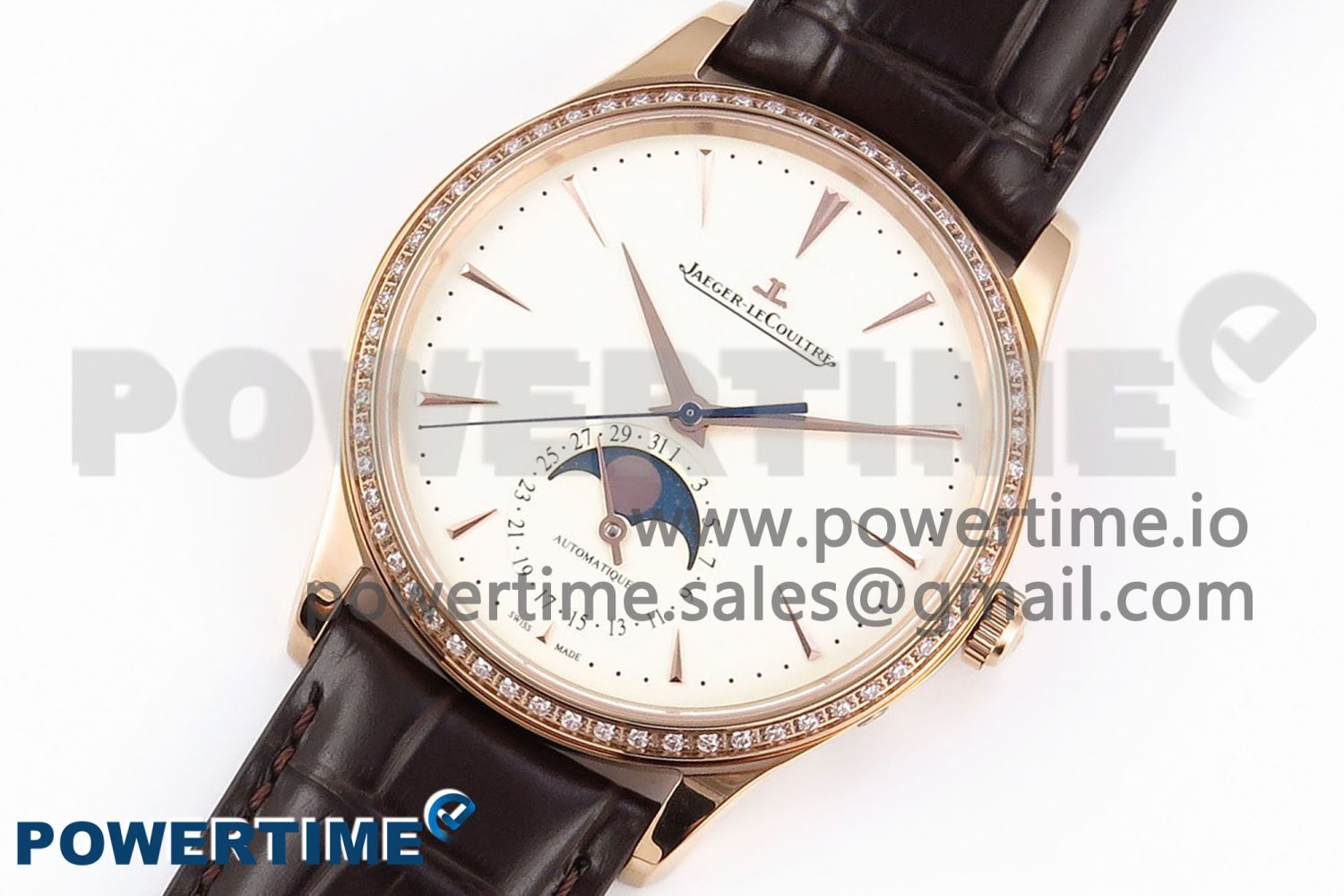 Master Ultra Thin Moon RG APSF 1:1 Best Edition White Dial Diamonds Bezel on Brown Leather Strap SA925 Super Clone - Image 2