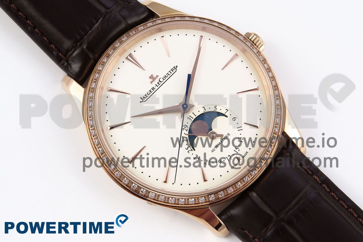 Master Ultra Thin Moon RG APSF 1:1 Best Edition White Dial Diamonds Bezel on Brown Leather Strap SA925 Super Clone - Image 3