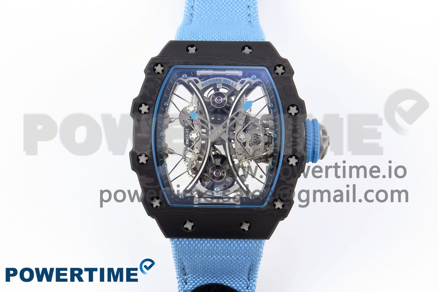 RM53-02 TOURBILLON CARBON RMF BEST EDITION SKELETON DIAL ON BLUE NYLON STRAP - Image 1