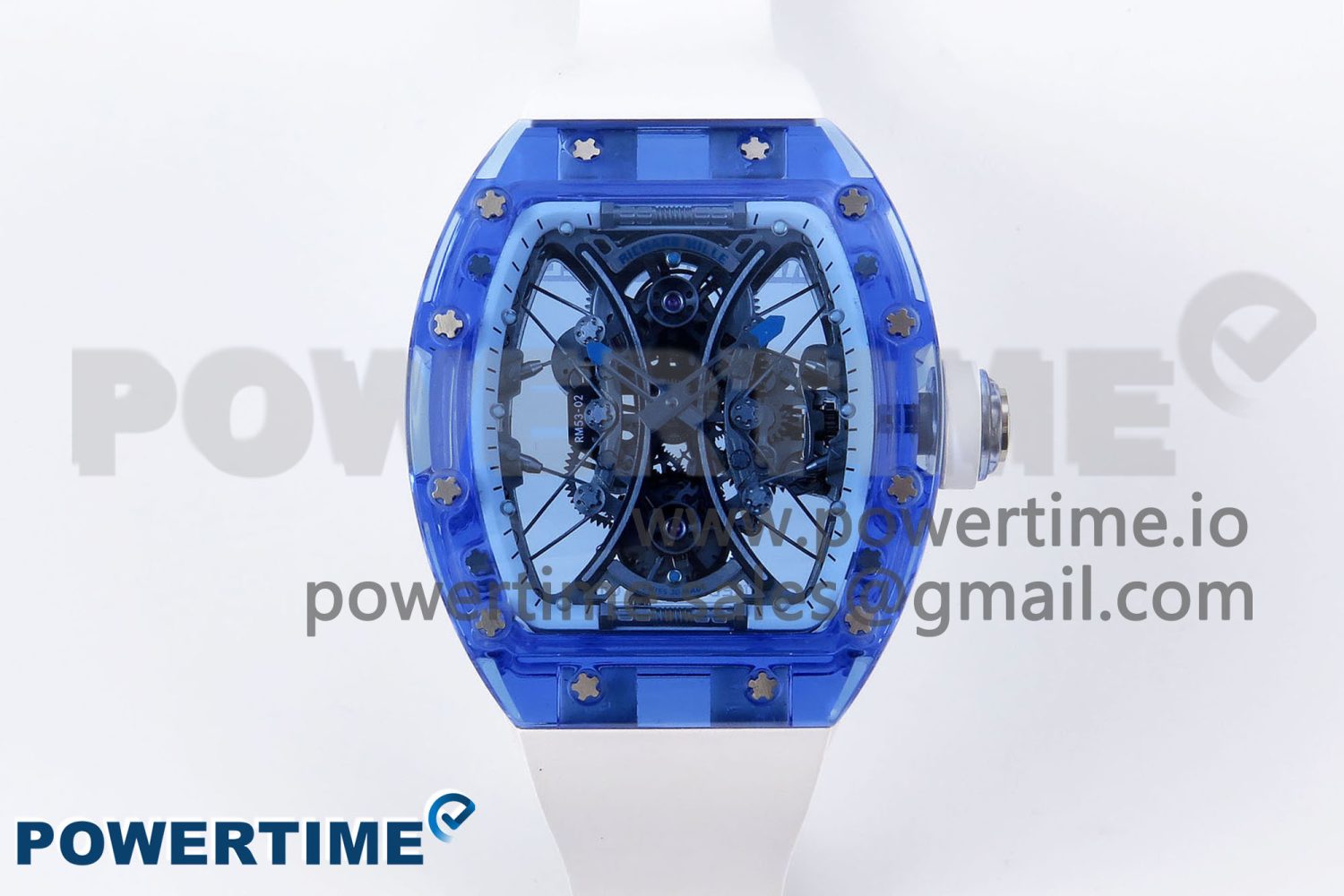 RM53-02 BLUE TRANSPARENT TOURBILLON RMF BEST EDITION SKELETON DIAL ON WHITE RUBBER STRAP V2 - Image 1