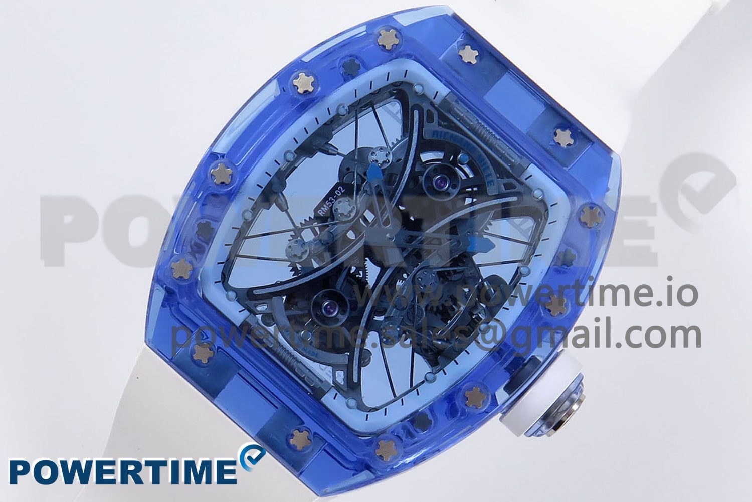 RM53-02 BLUE TRANSPARENT TOURBILLON RMF BEST EDITION SKELETON DIAL ON WHITE RUBBER STRAP V2 - Image 2