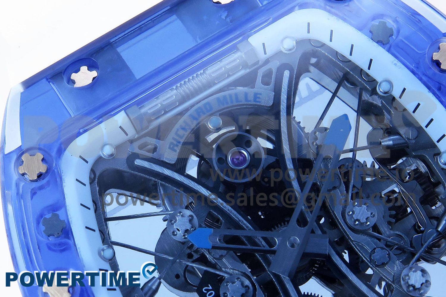 RM53-02 BLUE TRANSPARENT TOURBILLON RMF BEST EDITION SKELETON DIAL ON WHITE RUBBER STRAP V2 - Image 4