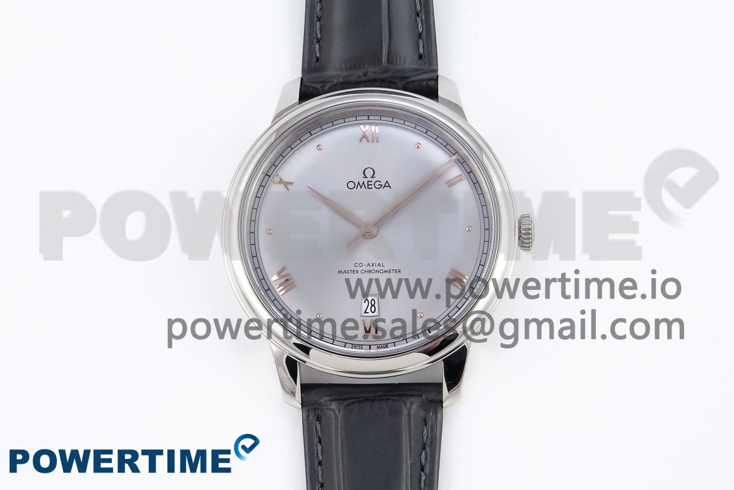 De Ville Date SS MKF 1:1 Best Edition Grey Dial Roman Marker on Black Leather Strap A8800 - Image 1