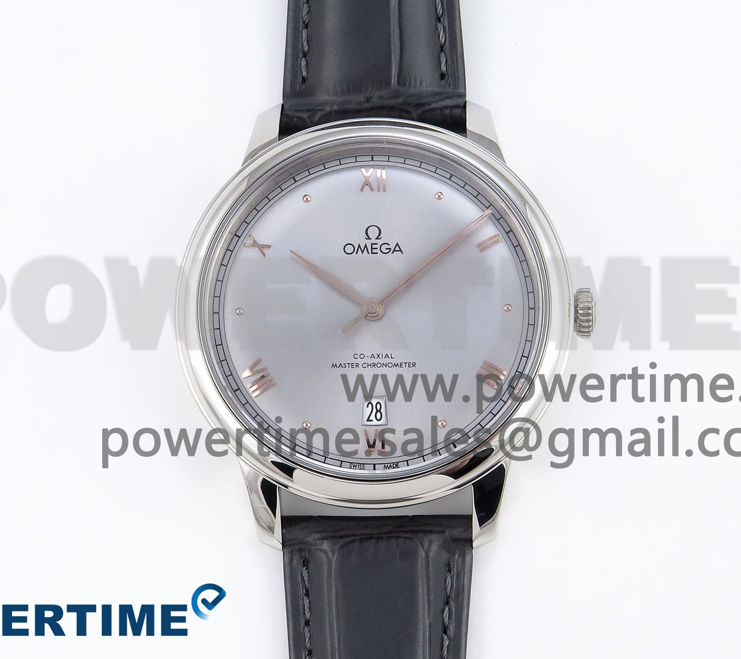 De Ville Date SS MKF 1:1 Best Edition Grey Dial Roman Marker on Black Leather Strap A8800