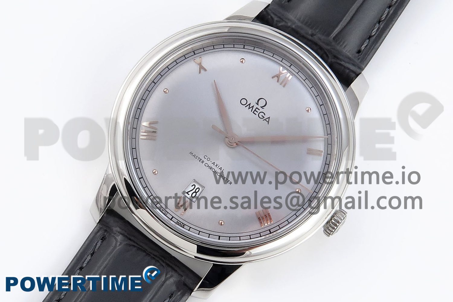 De Ville Date SS MKF 1:1 Best Edition Grey Dial Roman Marker on Black Leather Strap A8800 - Image 2