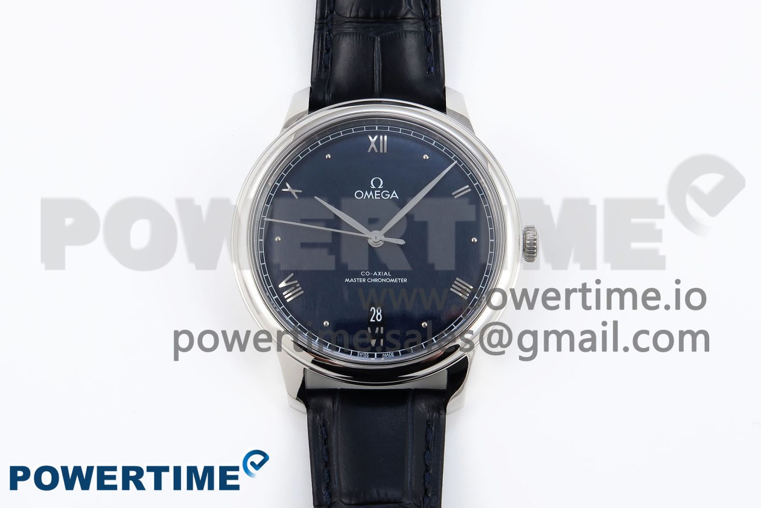 De Ville Date SS MKF 1:1 Best Edition Blue Dial Roman Marker on Black Leather Strap A8800 - Image 1
