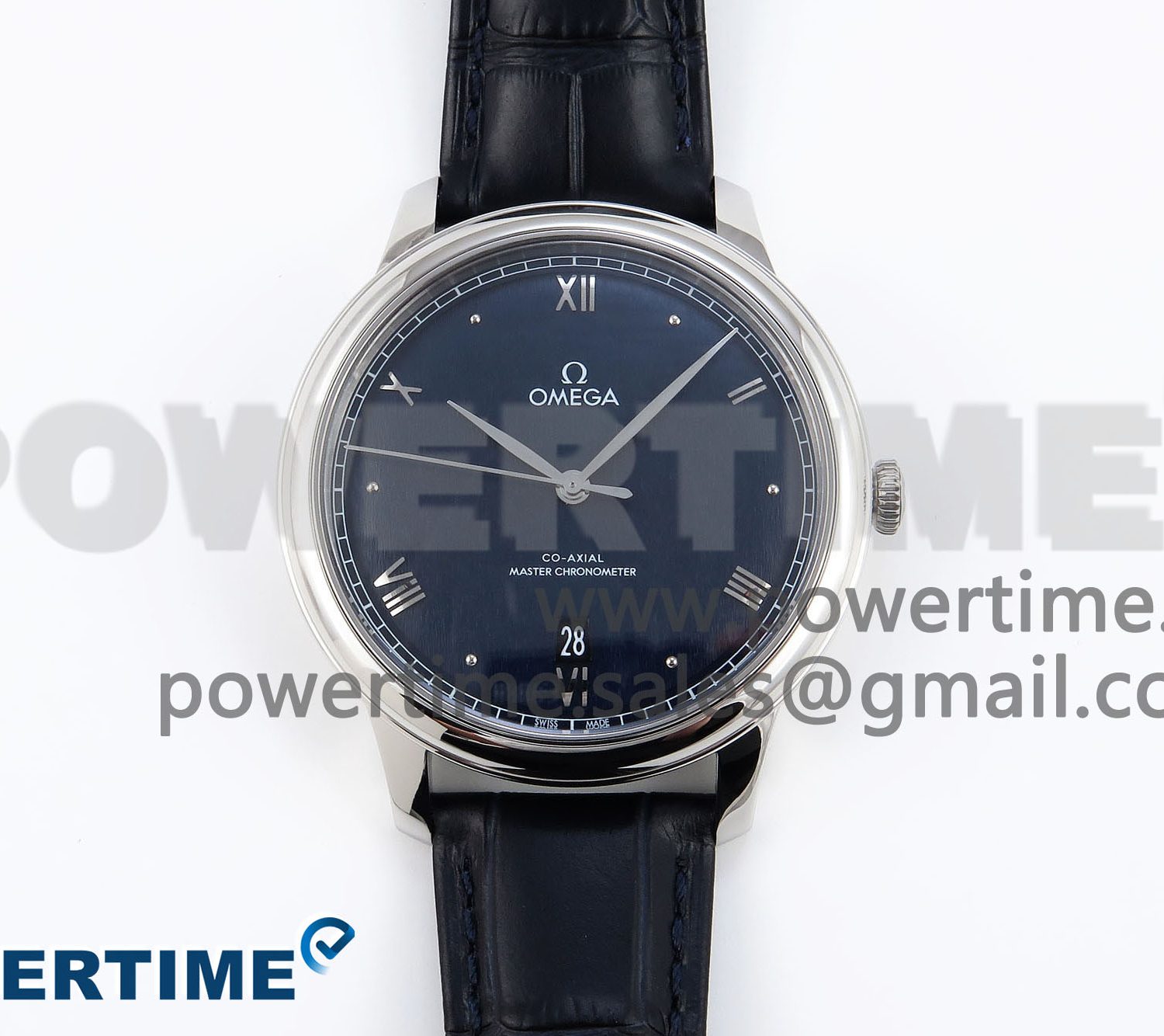De Ville Date SS MKF 1:1 Best Edition Blue Dial Roman Marker on Black Leather Strap A8800