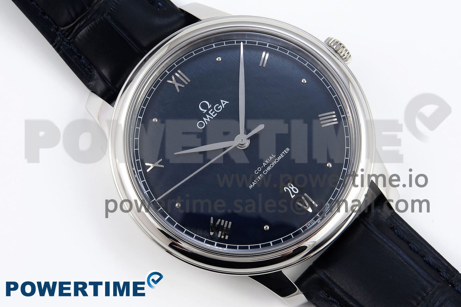 De Ville Date SS MKF 1:1 Best Edition Blue Dial Roman Marker on Black Leather Strap A8800 - Image 3