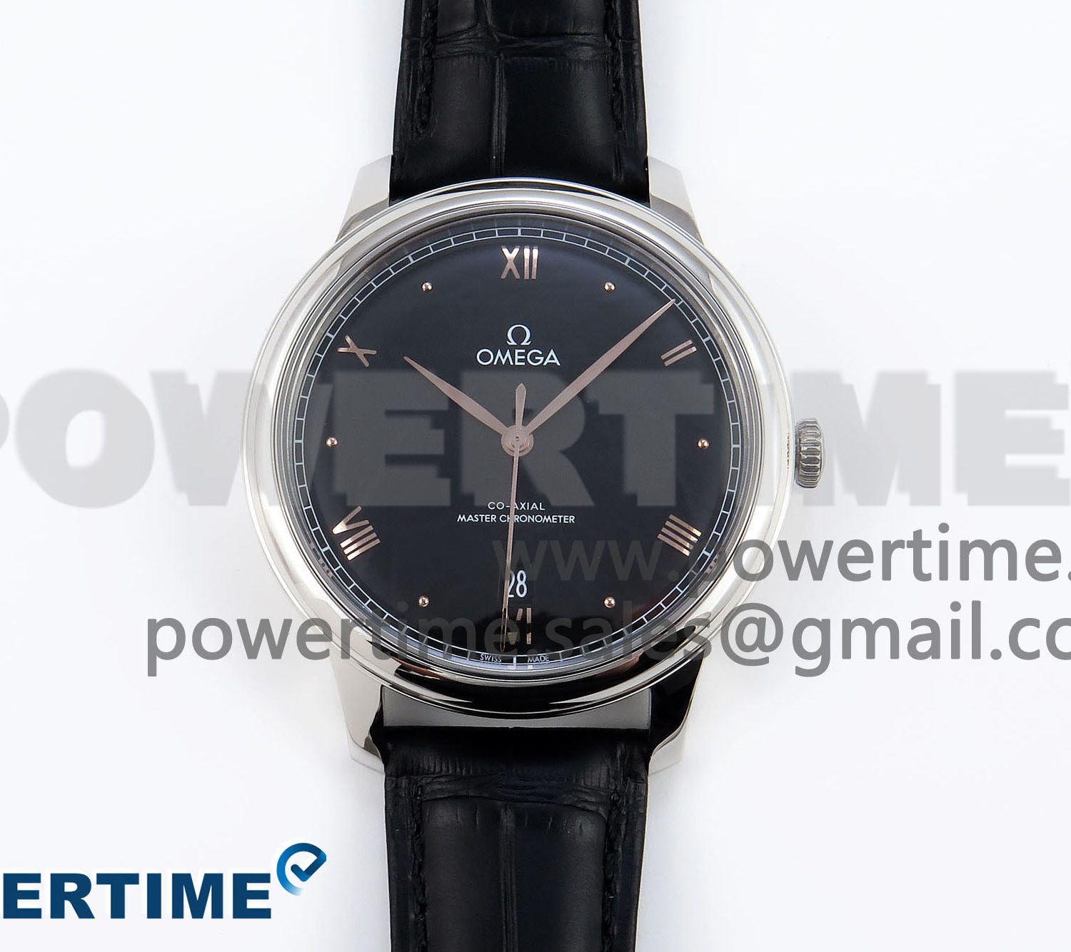 De Ville Date SS MKF 1:1 Best Edition Black Dial Roman Marker on Black Leather Strap A8800