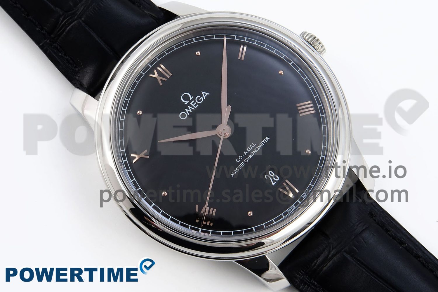 De Ville Date SS MKF 1:1 Best Edition Black Dial Roman Marker on Black Leather Strap A8800 - Image 3