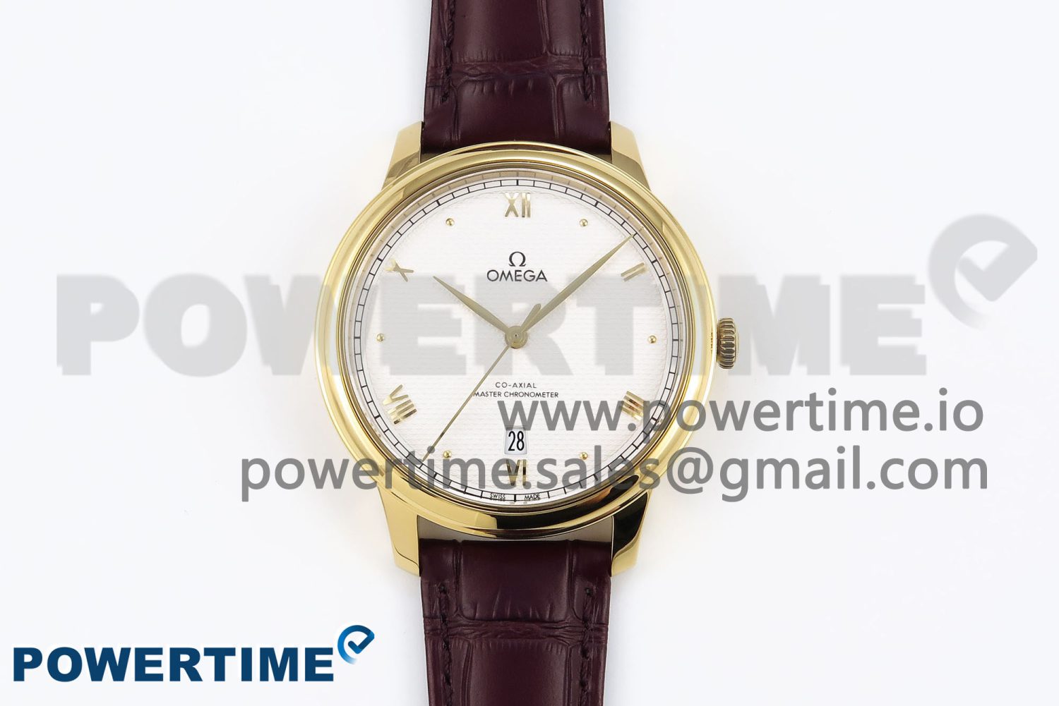 De Ville Date YG MKF 1:1 Best Edition White Textured Dial Roman Marker on Brown Leather Strap A8800 - Image 1