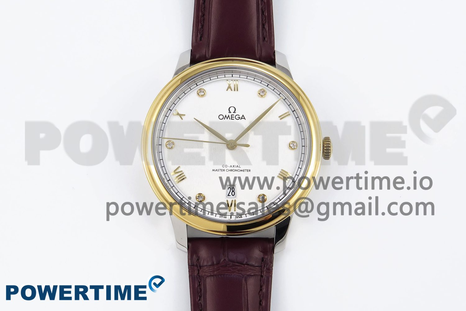 De Ville Date YG MKF 1:1 Best Edition White Textured Dial Diamonds Marker on Brown Leather Strap A8800 - Image 1