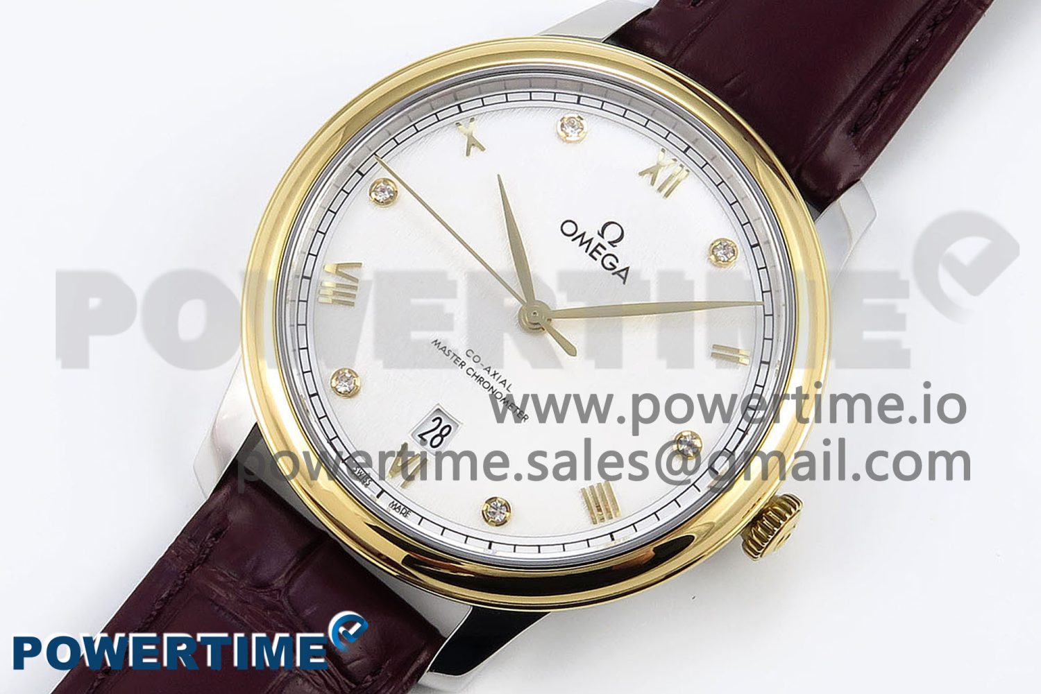 De Ville Date YG MKF 1:1 Best Edition White Textured Dial Diamonds Marker on Brown Leather Strap A8800 - Image 2