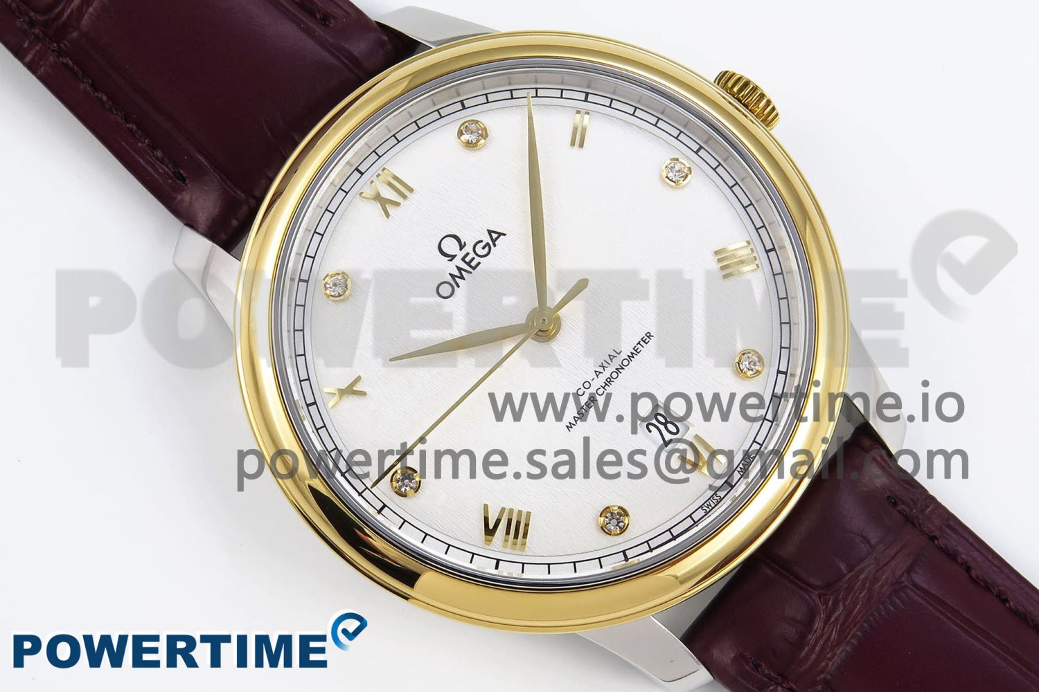 De Ville Date YG MKF 1:1 Best Edition White Textured Dial Diamonds Marker on Brown Leather Strap A8800 - Image 3