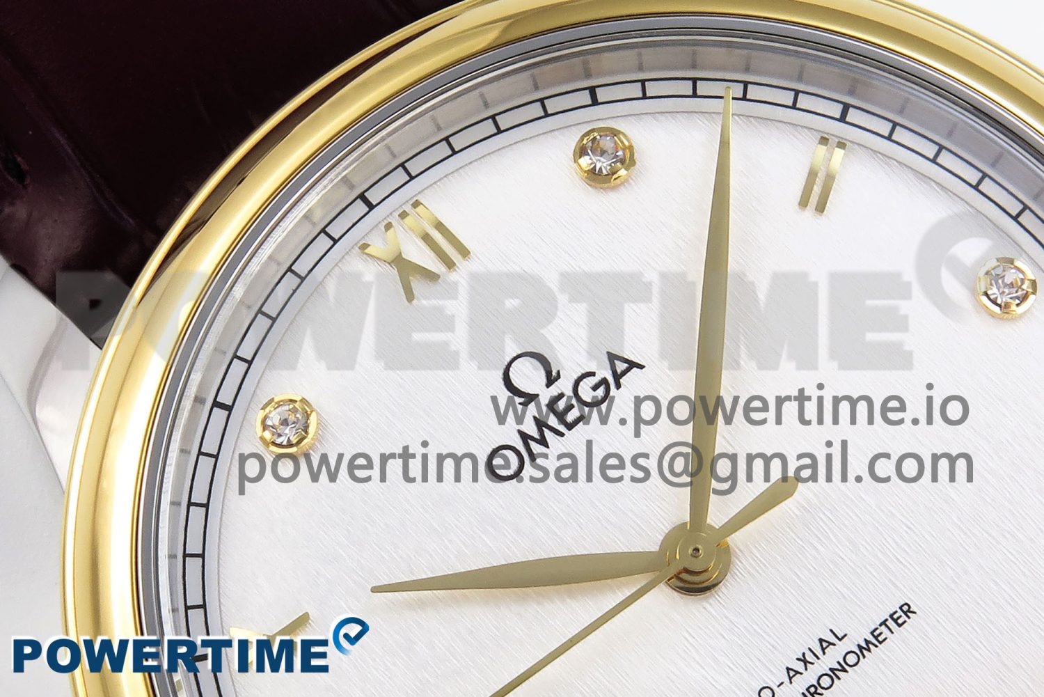 De Ville Date YG MKF 1:1 Best Edition White Textured Dial Diamonds Marker on Brown Leather Strap A8800 - Image 4