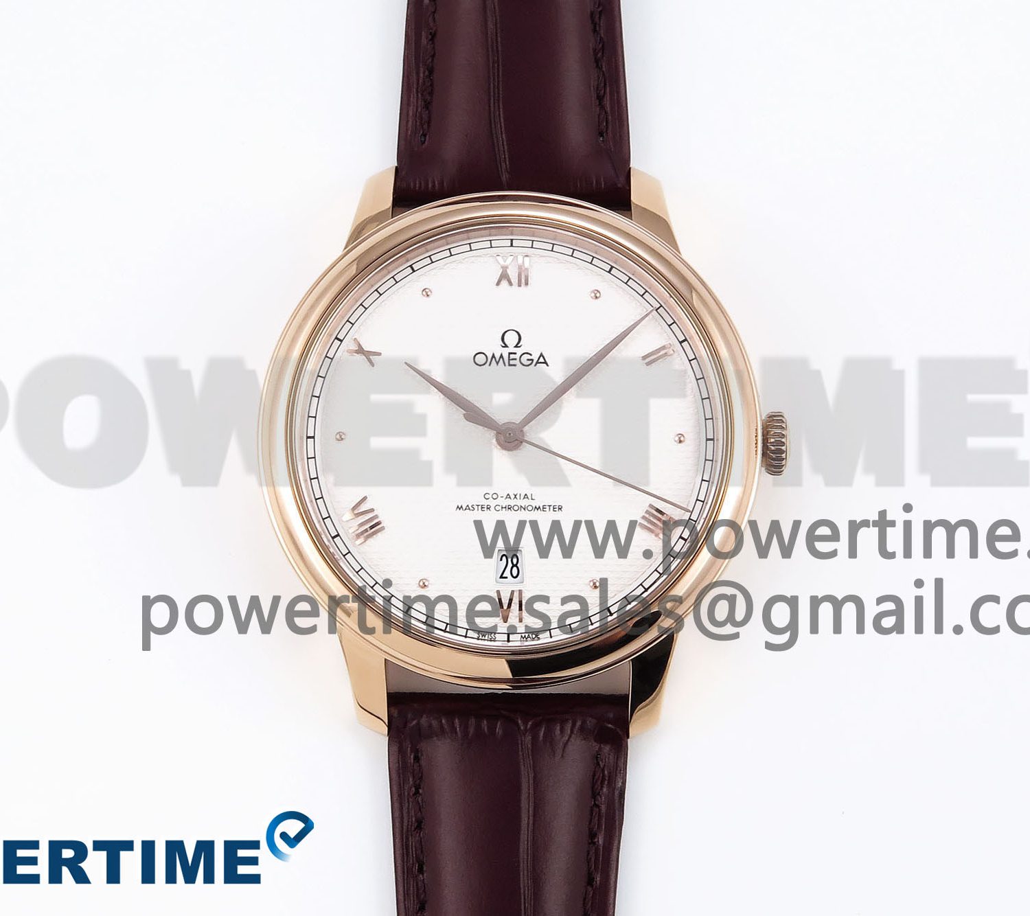 De Ville Date RG MKF 1:1 Best Edition White Textured Dial Roman Marker on Brown Leather Strap A8800