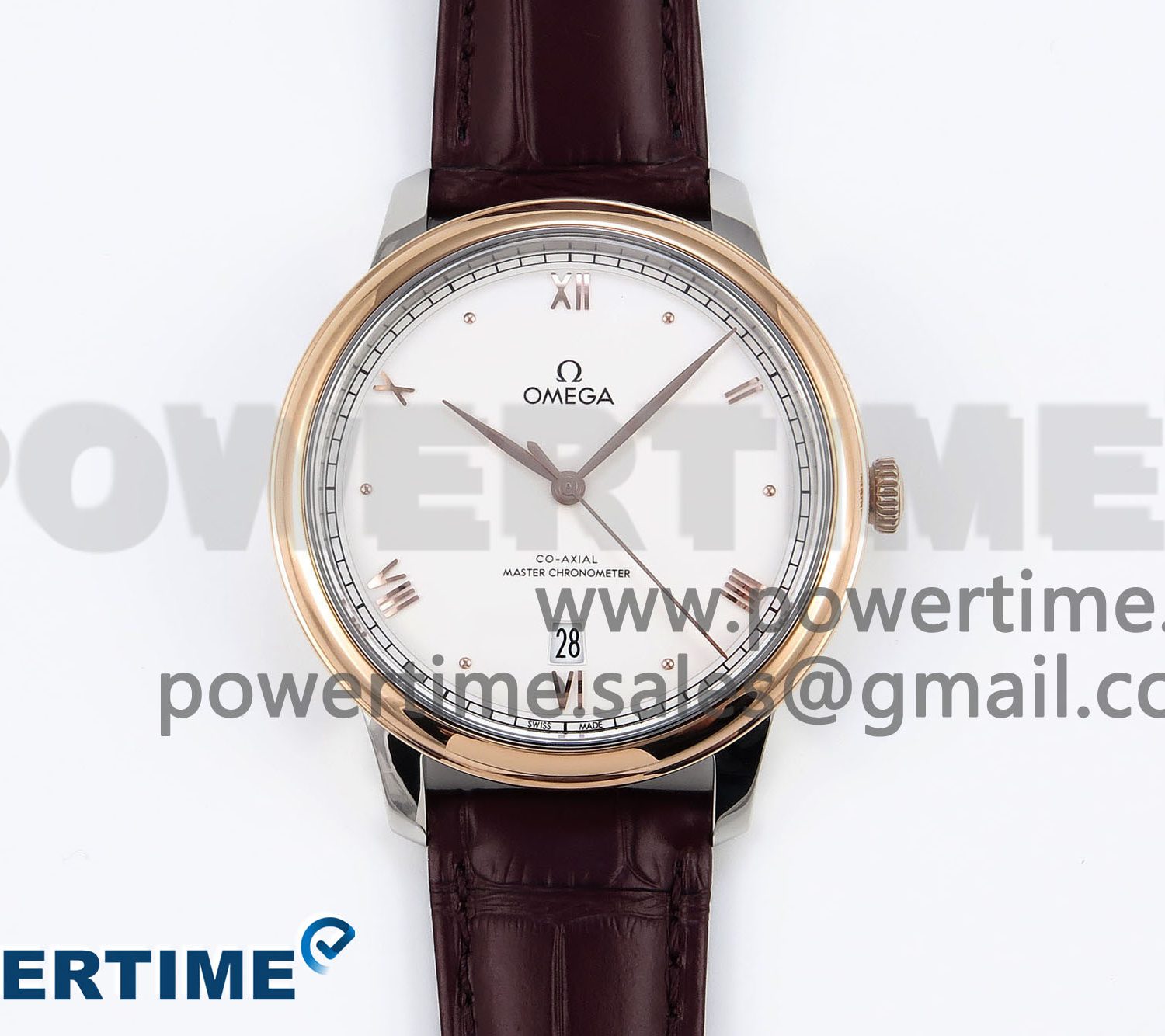 De Ville Date RG MKF 1:1 Best Edition White Dial Roman Marker on Brown Leather Strap A8800