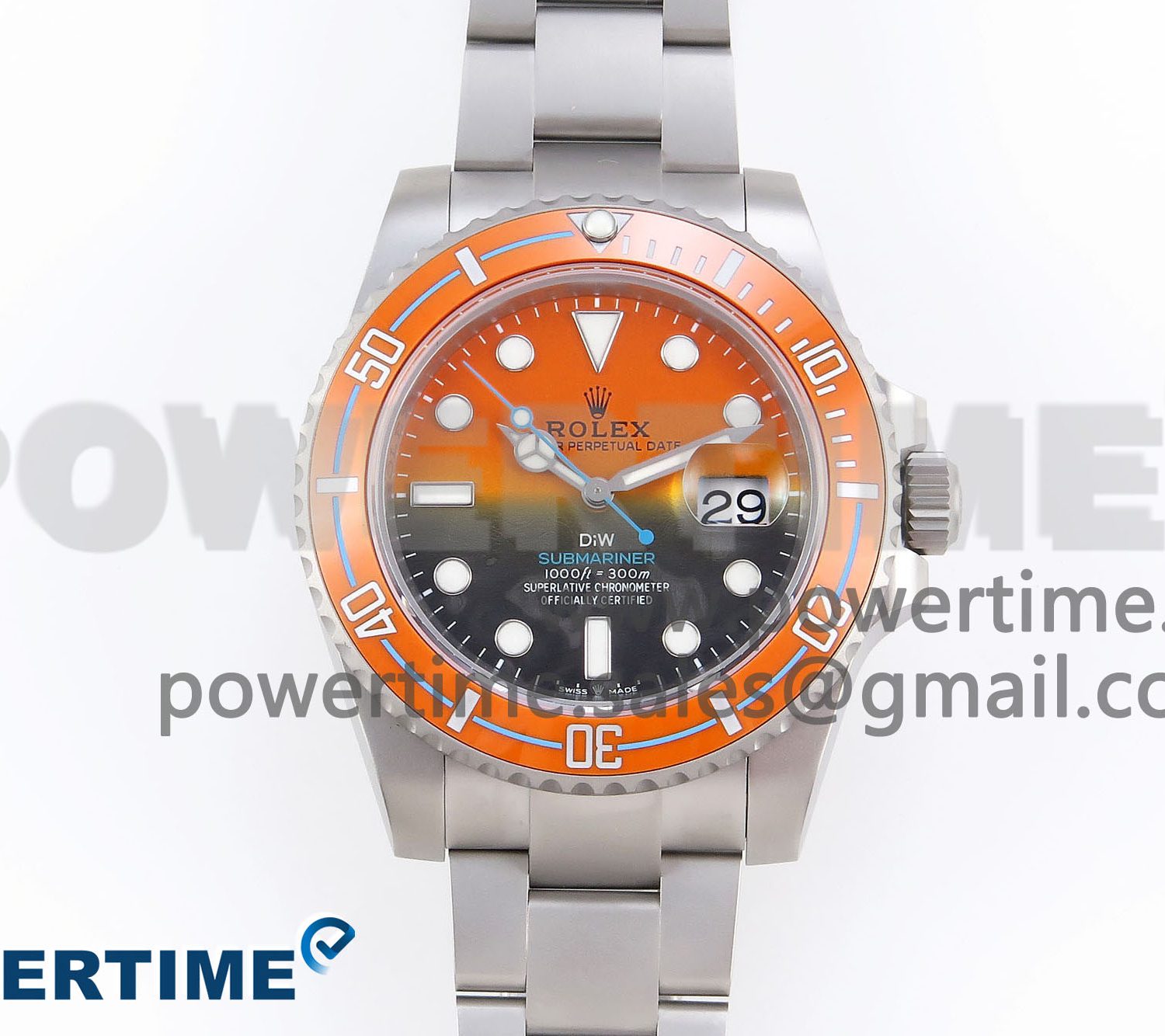 SUBMARINER DIW SANDBLASTED VSF 1:1 BEST EDITION ORANGE CERAMIC BEZEL ORANGE/BLACK DIAL ON SS BRACELET VS3135
