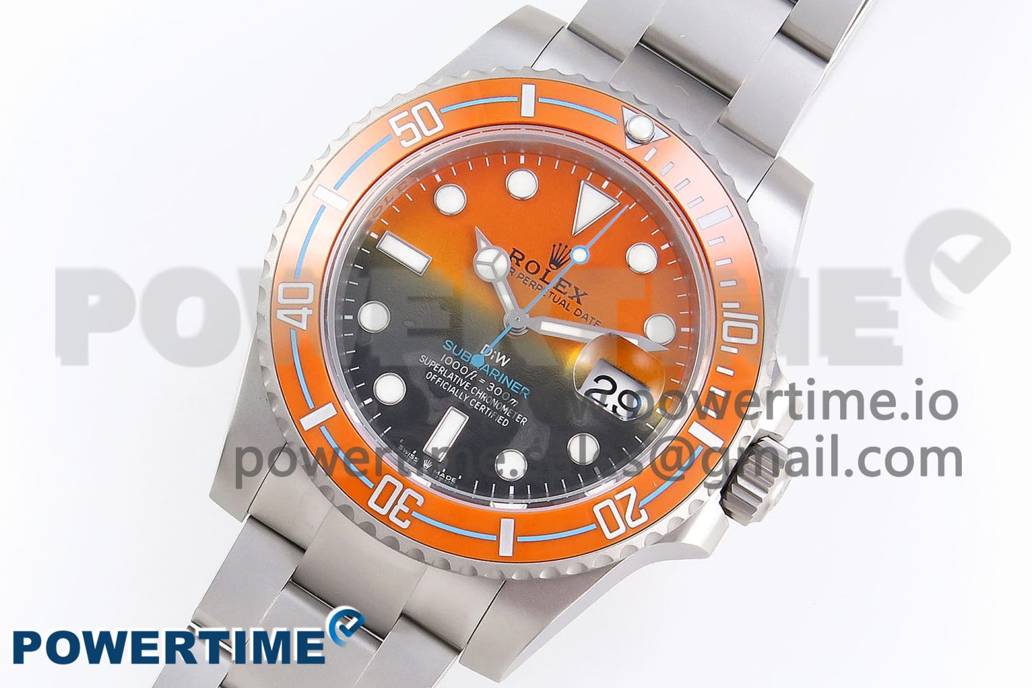 SUBMARINER DIW SANDBLASTED VSF 1:1 BEST EDITION ORANGE CERAMIC BEZEL ORANGE/BLACK DIAL ON SS BRACELET VS3135 - Image 2