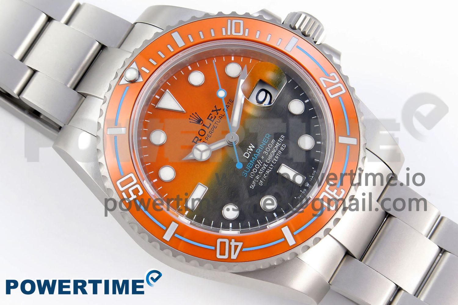 SUBMARINER DIW SANDBLASTED VSF 1:1 BEST EDITION ORANGE CERAMIC BEZEL ORANGE/BLACK DIAL ON SS BRACELET VS3135 - Image 3