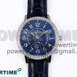 RENDEZ-VOUS NIGHT & DAY SS APSF 1:1 BEST EDITION BLUE TEXTURED DIAL DIAMONDS BEZEL ON BLUE LEATHER STRAP SA898