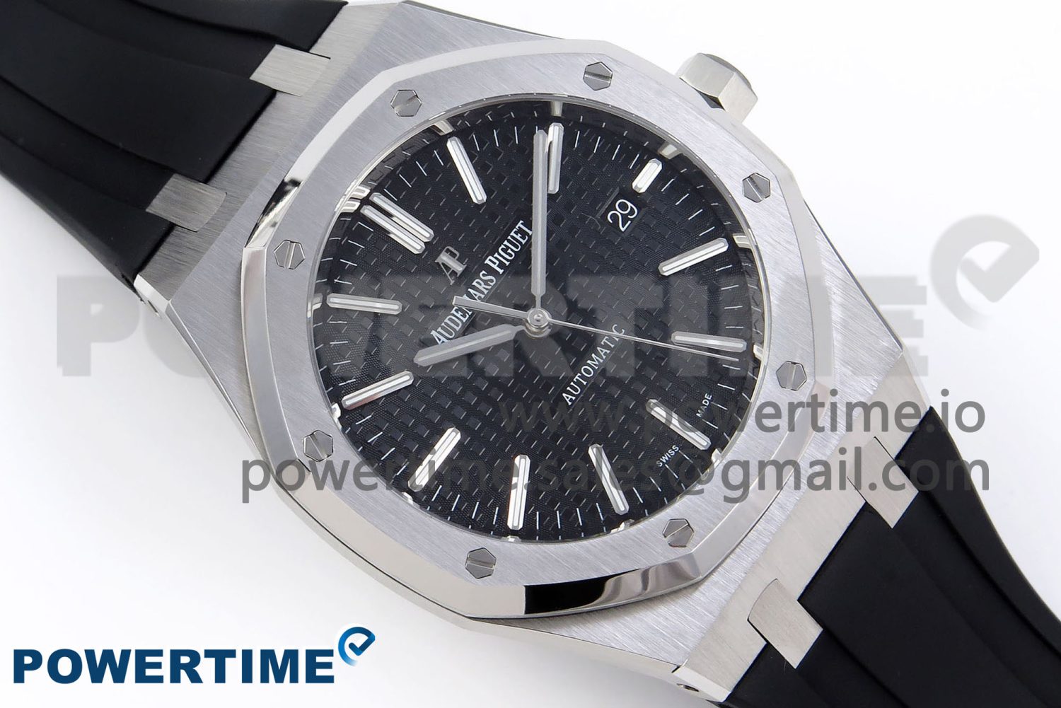 ROYAL OAK 41MM 15400 SS APSF 1:1 BEST EDITION BLACK TEXTURED DIAL ON BLACK RUBBER STRAP SA3120 SUPER CLONE V3 - Image 3