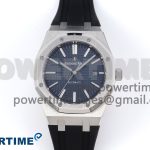 ROYAL OAK 41MM 15400 SS APSF 1:1 BEST EDITION BLUE TEXTURED DIAL ON BLACK RUBBER STRAP SA3120 SUPER CLONE V3