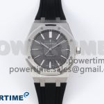 ROYAL OAK 41MM 15400 SS APSF 1:1 BEST EDITION GRAY TEXTURED DIAL ON BLACK RUBBER STRAP SA3120 SUPER CLONE V3