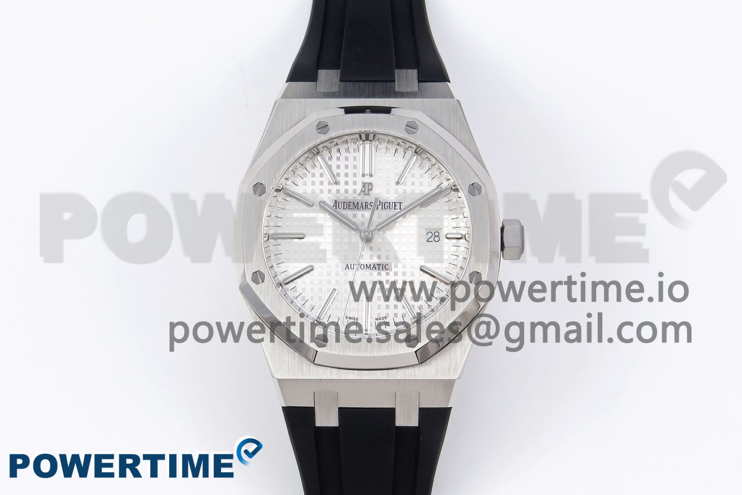 ROYAL OAK 41MM 15400 SS APSF 1:1 BEST EDITION WHITE TEXTURED DIAL ON BLACK RUBBER STRAP SA3120 SUPER CLONE V3 - Image 1