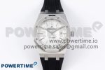 ROYAL OAK 41MM 15400 SS APSF 1:1 BEST EDITION WHITE TEXTURED DIAL ON BLACK RUBBER STRAP SA3120 SUPER CLONE V3