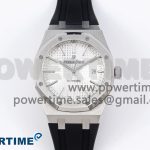 ROYAL OAK 41MM 15400 SS APSF 1:1 BEST EDITION WHITE TEXTURED DIAL ON BLACK RUBBER STRAP SA3120 SUPER CLONE V3