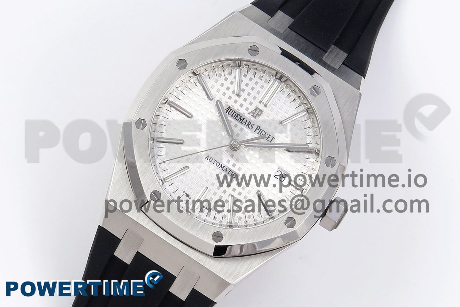 ROYAL OAK 41MM 15400 SS APSF 1:1 BEST EDITION WHITE TEXTURED DIAL ON BLACK RUBBER STRAP SA3120 SUPER CLONE V3 - Image 2