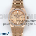 Lady Royal Oak 33mm 67651 Diamonds Bezel RG ZF 1:1 Best Edition RG Textured Dial on RG Bracelet RONDA Quartz
