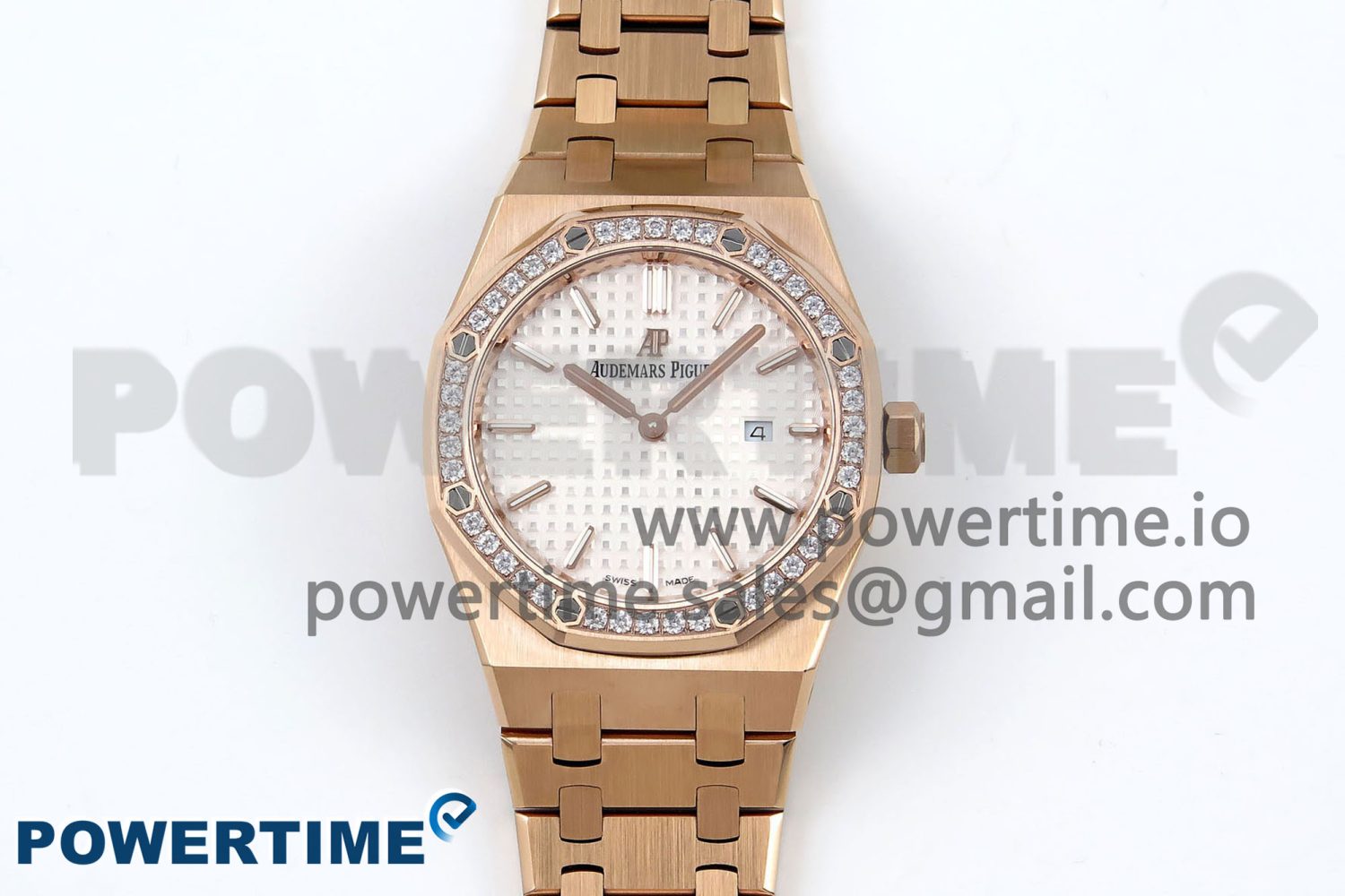 Lady Royal Oak 33mm 67651 Diamonds Bezel RG ZF 1:1 Best Edition White Textured Dial on RG Bracelet RONDA Quartz - Image 1