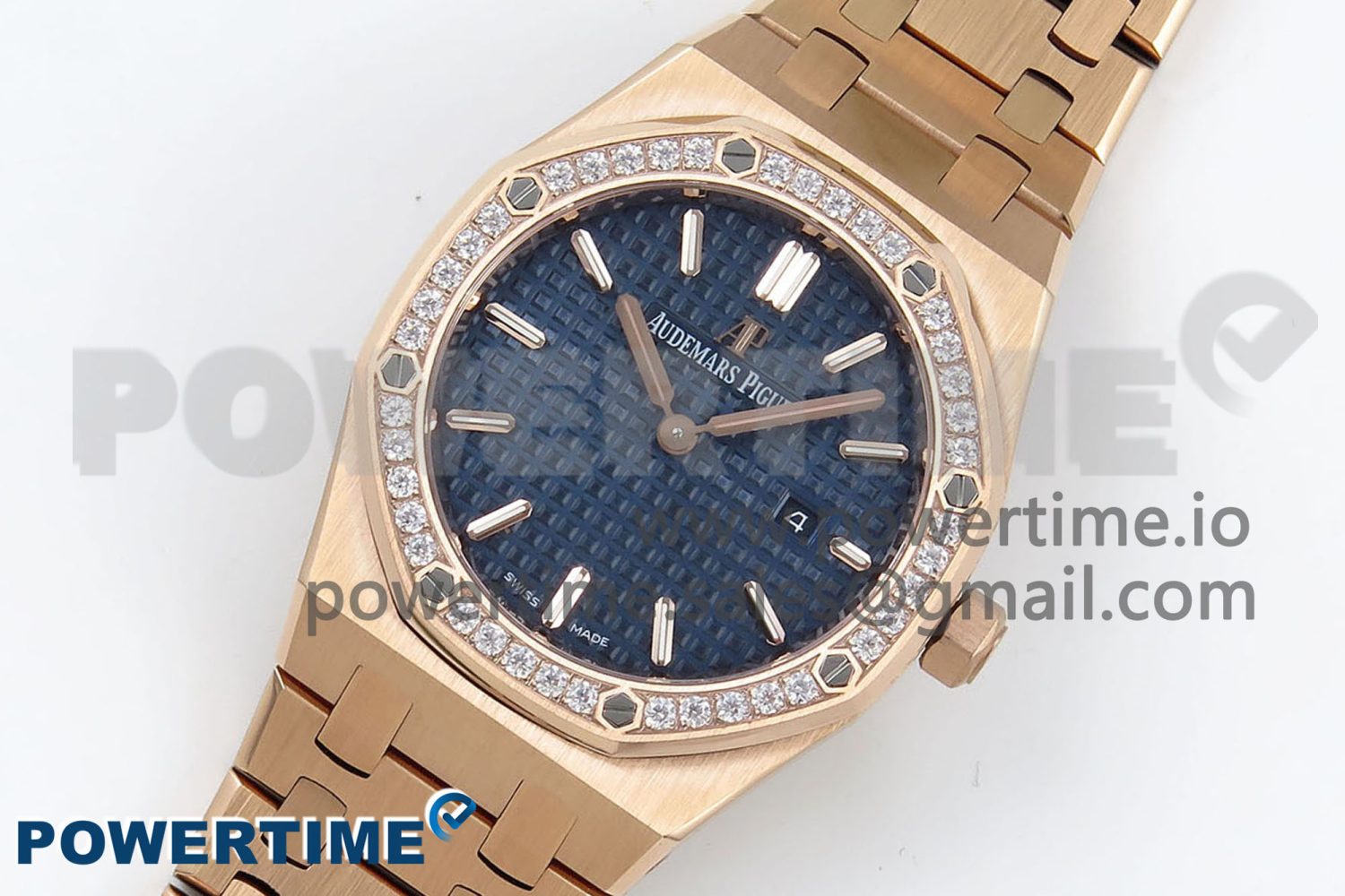 Lady Royal Oak 33mm 67651 Diamonds Bezel RG ZF 1:1 Best Edition Blue Textured Dial on RG Bracelet RONDA Quartz - Image 2