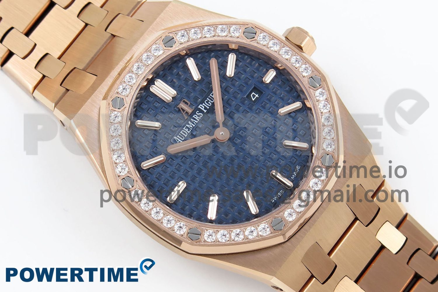 Lady Royal Oak 33mm 67651 Diamonds Bezel RG ZF 1:1 Best Edition Blue Textured Dial on RG Bracelet RONDA Quartz - Image 3