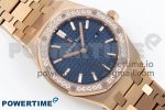 Lady Royal Oak 33mm 67651 Diamonds Bezel RG ZF 1:1 Best Edition Blue Textured Dial on RG Bracelet RONDA Quartz - Image 3