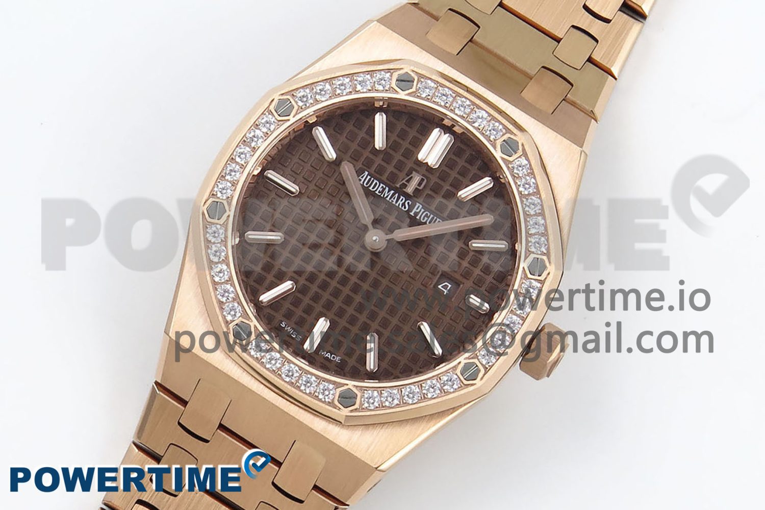 Lady Royal Oak 33mm 67651 Diamonds Bezel RG ZF 1:1 Best Edition Brown Textured Dial on RG Bracelet RONDA Quartz - Image 2