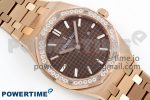 Lady Royal Oak 33mm 67651 Diamonds Bezel RG ZF 1:1 Best Edition Brown Textured Dial on RG Bracelet RONDA Quartz - Image 3