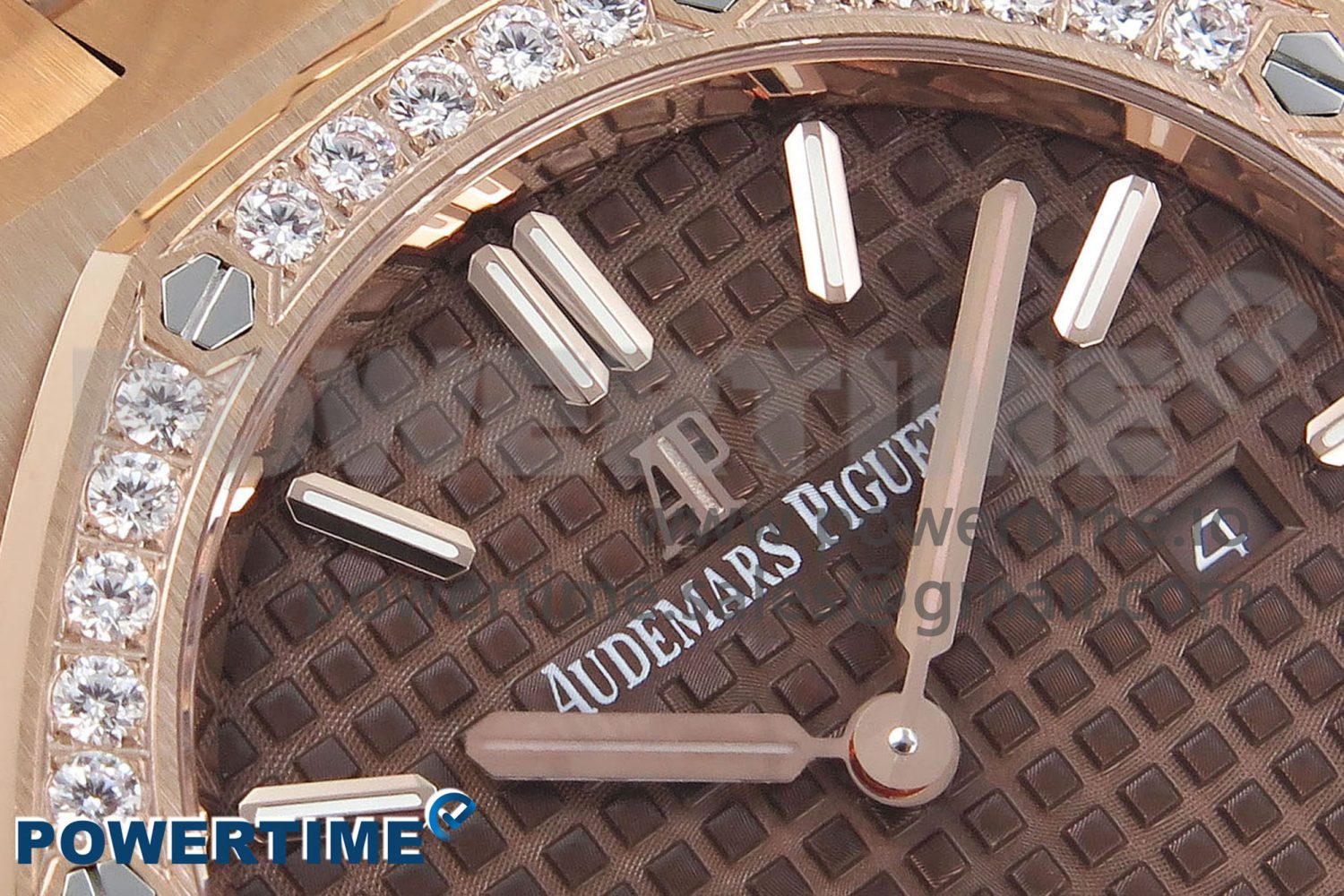 Lady Royal Oak 33mm 67651 Diamonds Bezel RG ZF 1:1 Best Edition Brown Textured Dial on RG Bracelet RONDA Quartz - Image 4