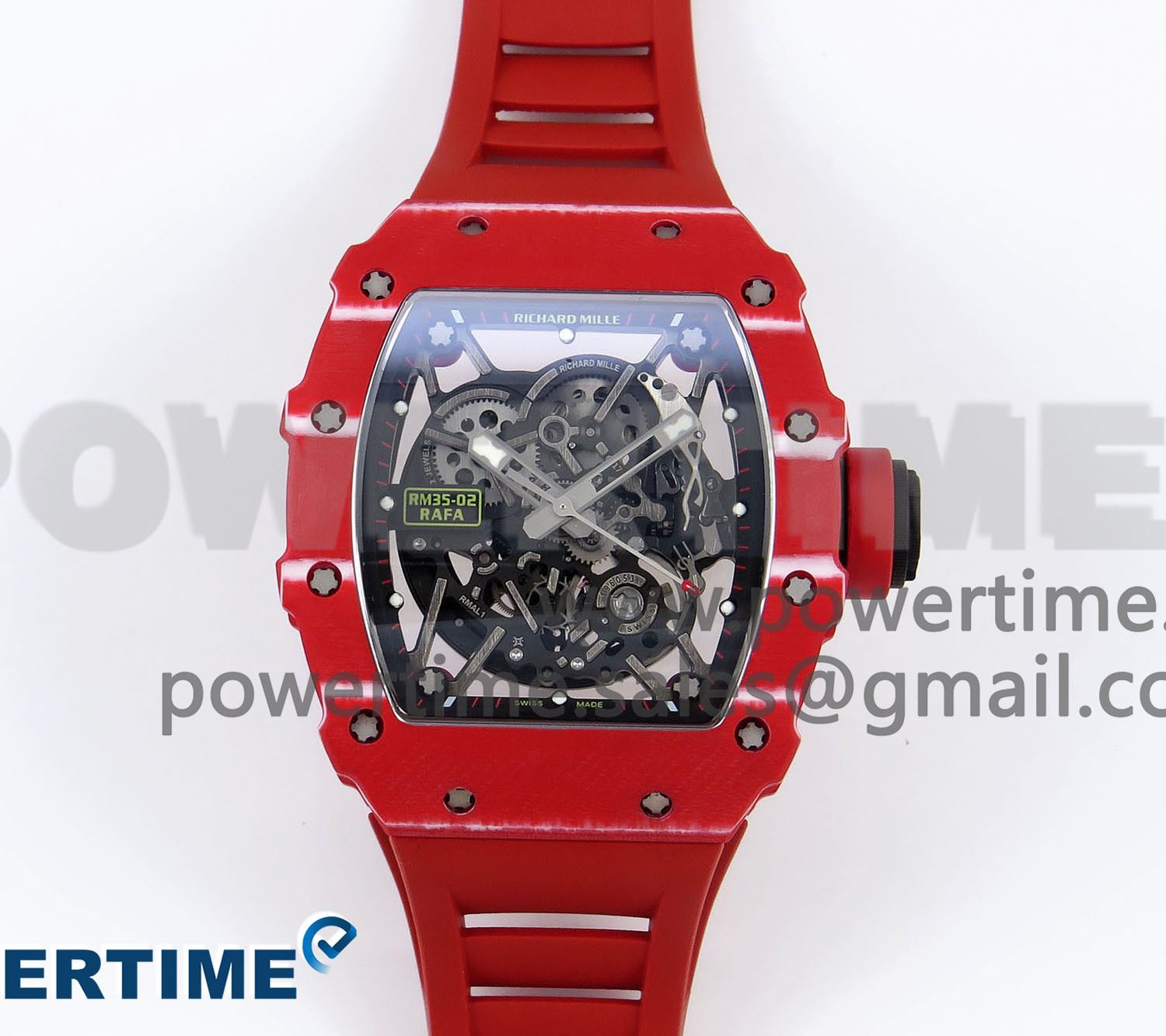 RM035 Red Carbon SONIC Best Edition Skeleton Dial on Red Rubber Strap Clone RMUL2