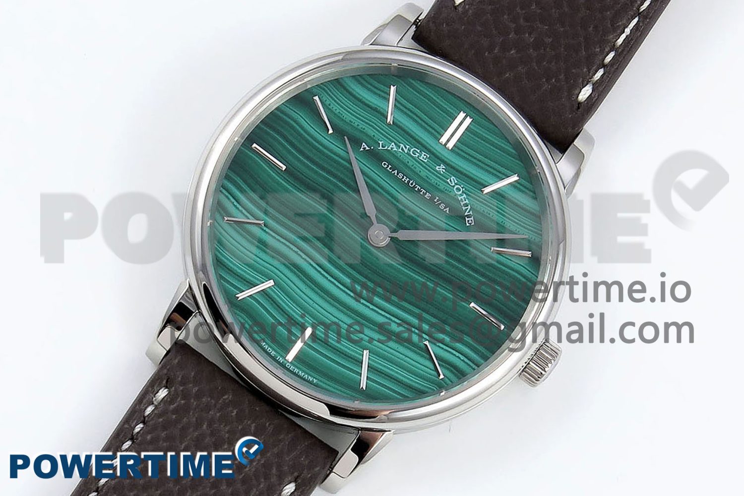 Saxonia Thin SS F8F Edition Green Textured Dial on Brown Leather Strap A23J - Image 2