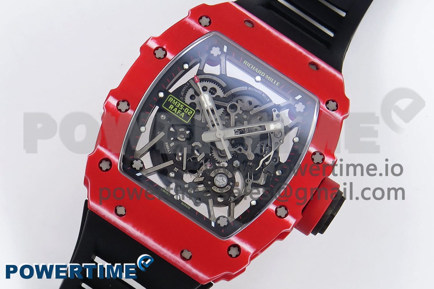 RM035 Red Carbon SONIC Best Edition Skeleton Dial on Black Rubber Strap Clone RMUL2 - Image 2